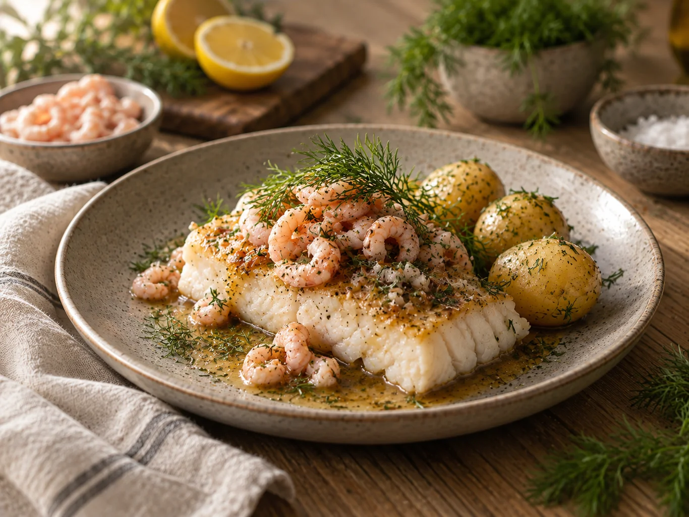 Baked Cod with Brown Butter and Dill Mustard Sauce