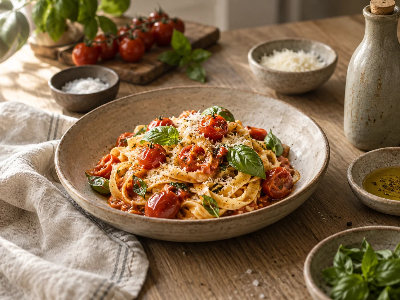Tagliatelle with Semi-dried Tomatoes & Basil