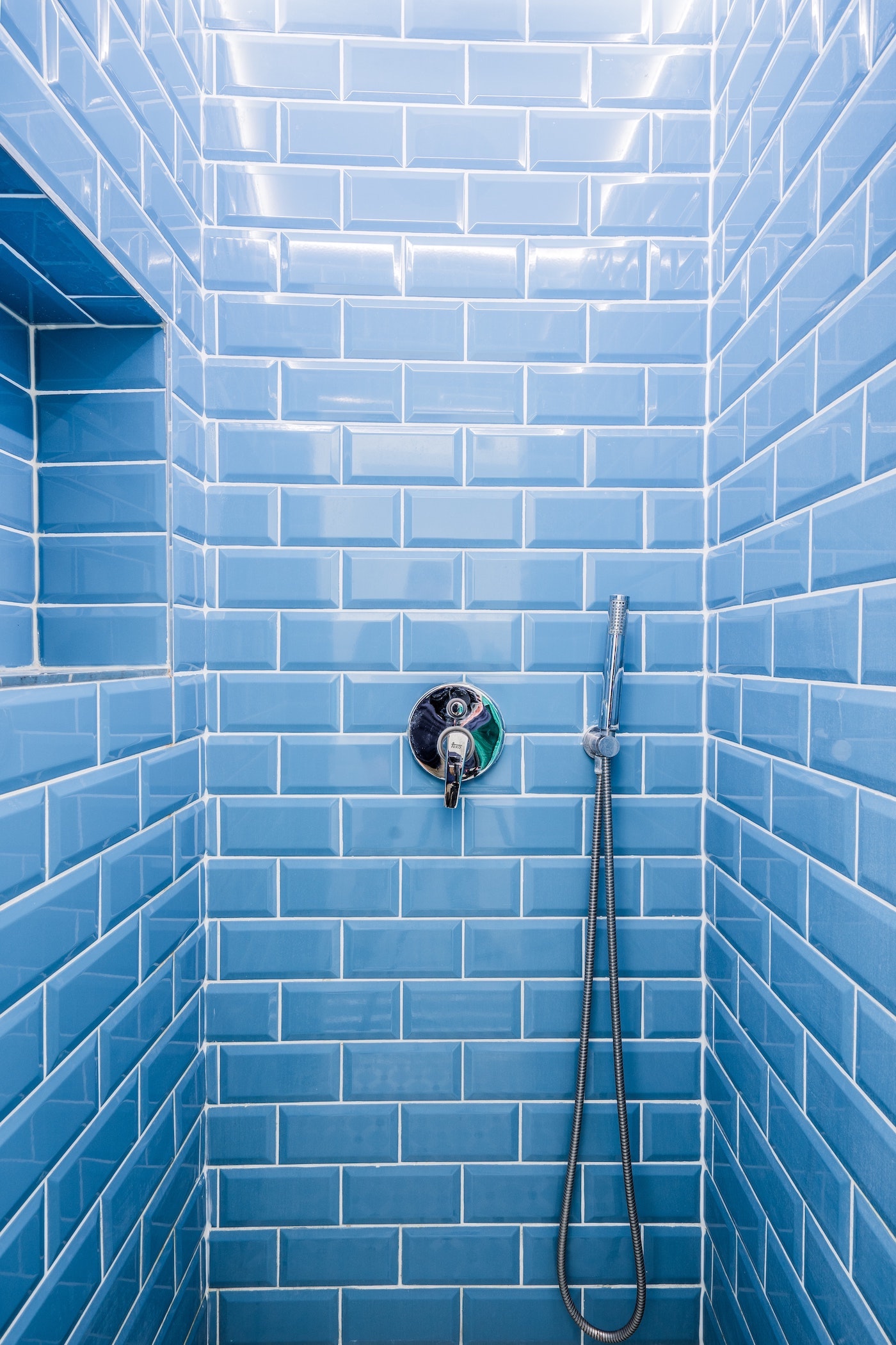 Blue tiles in shower