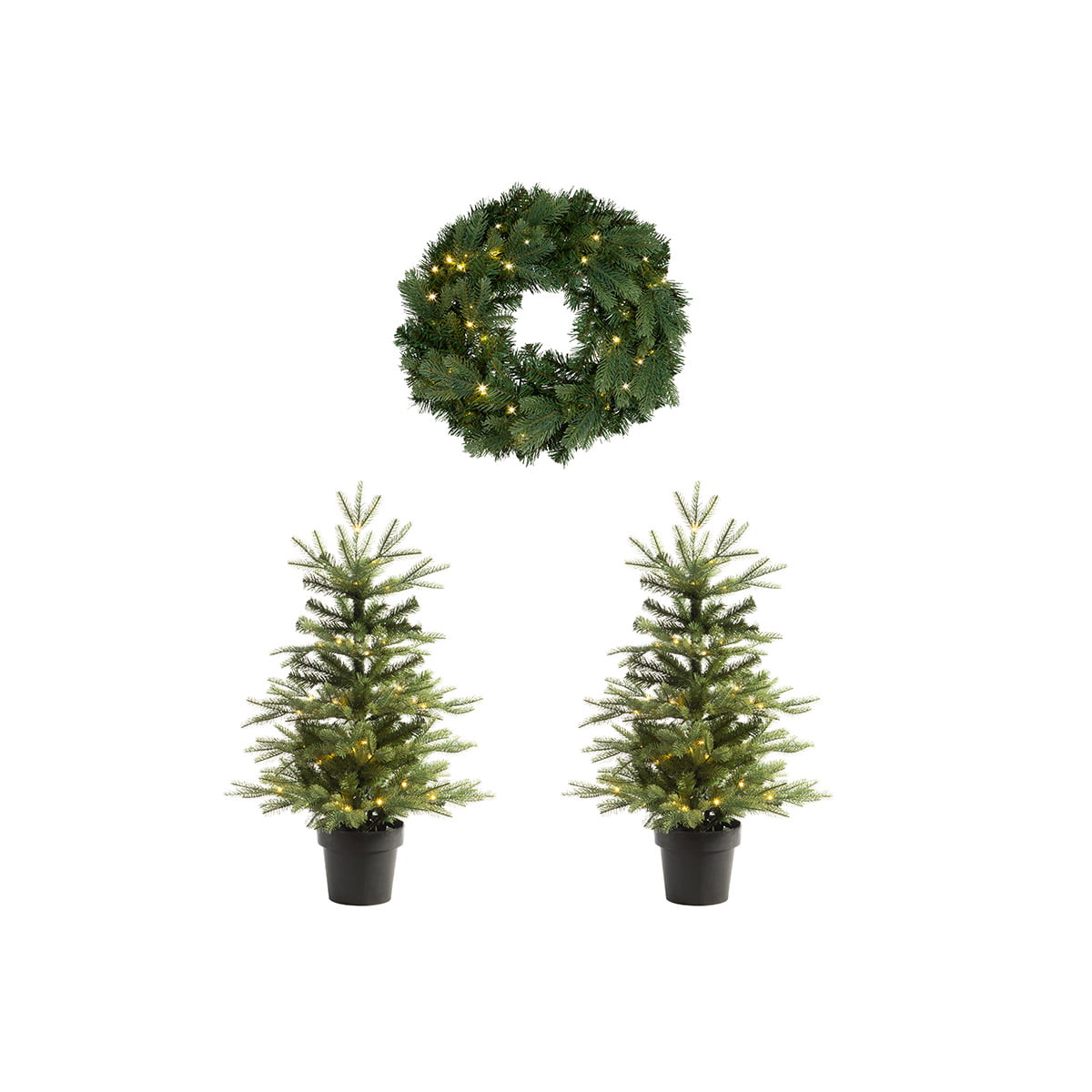 Dovre 2x kunstig juletre + krans