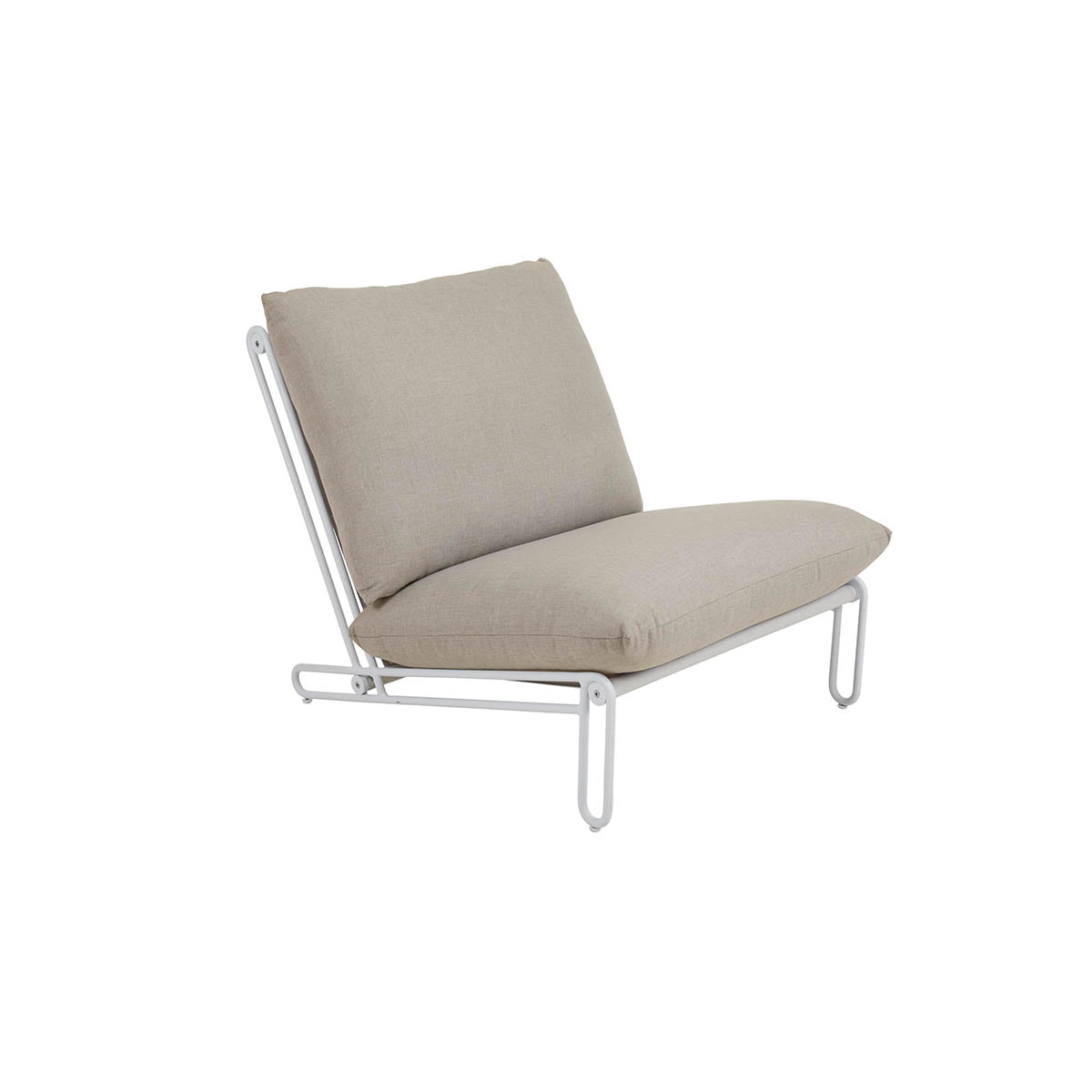 Moderne, byggbar sofa/stol i loungestil med aluminiumsstamme og sete i textilene