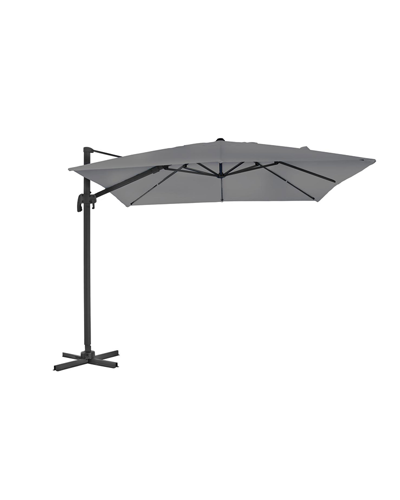 stor sidestilt parasoll med mørk grå duk
