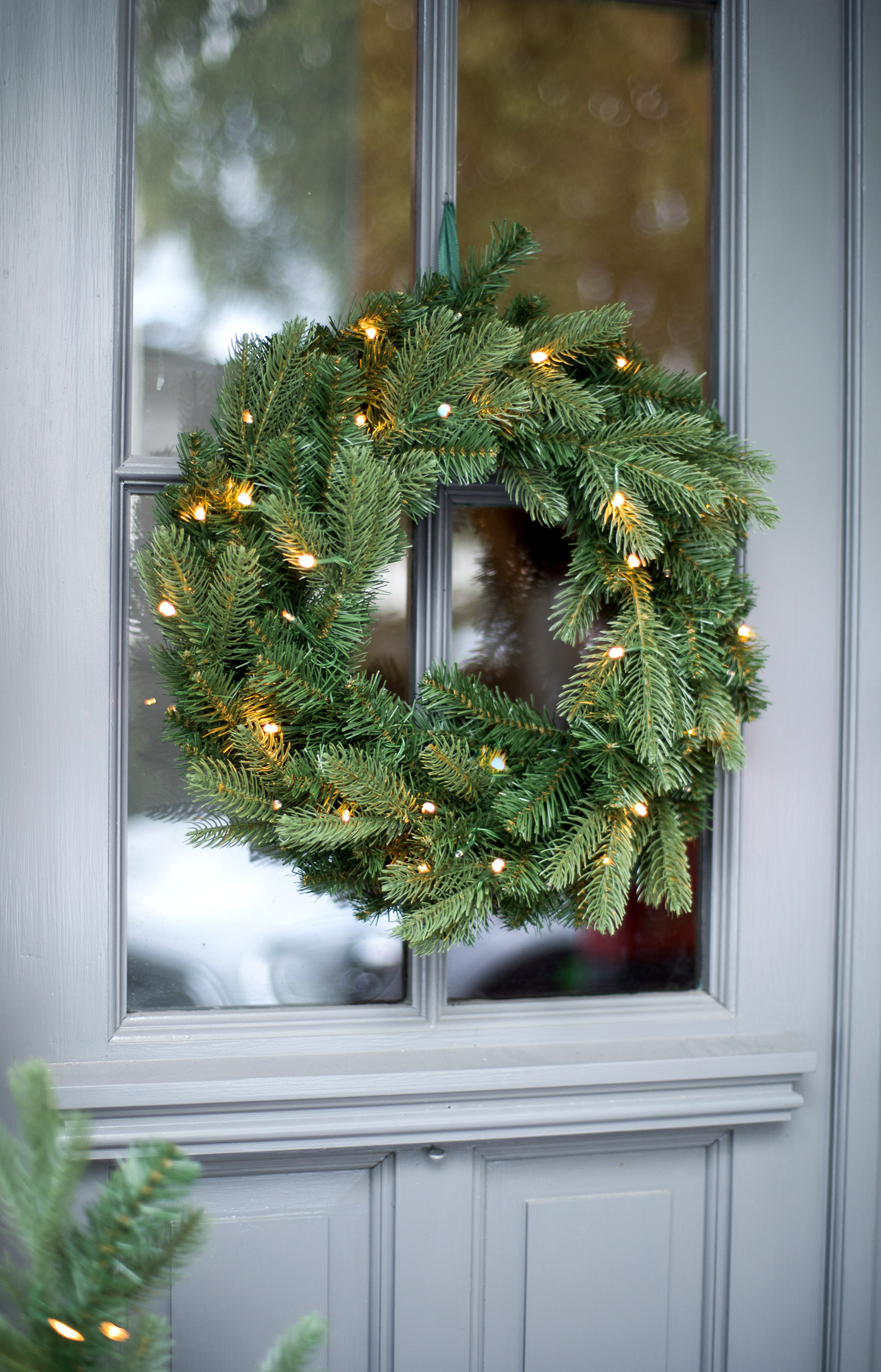Dørkrans, kunstig dørkrans med lys.