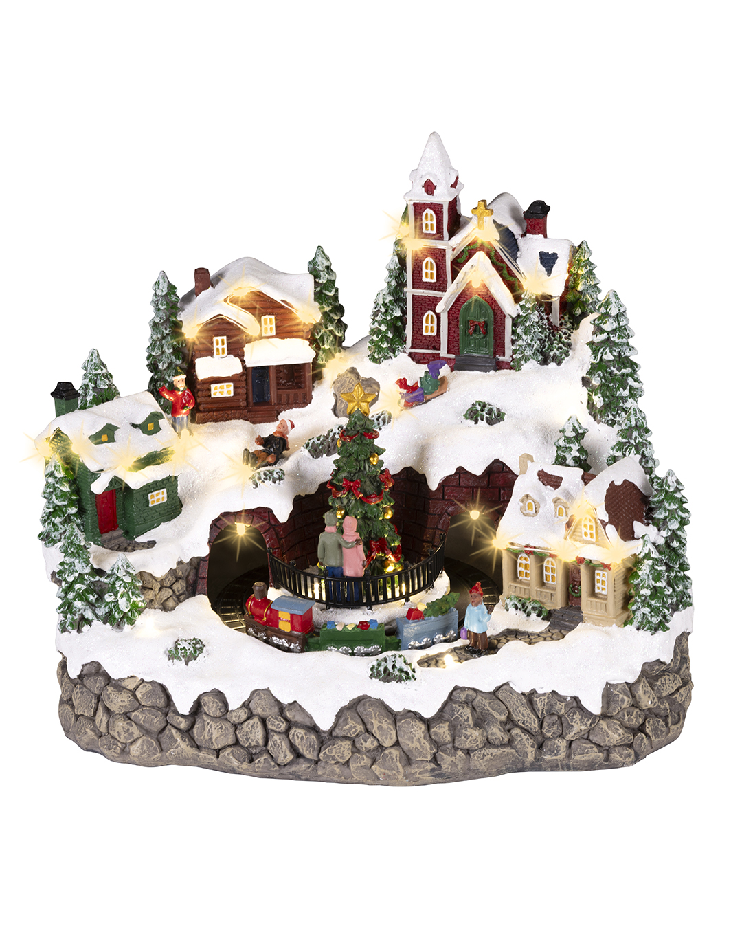 Juleby landsby med juletre og tog H 22,5 cm