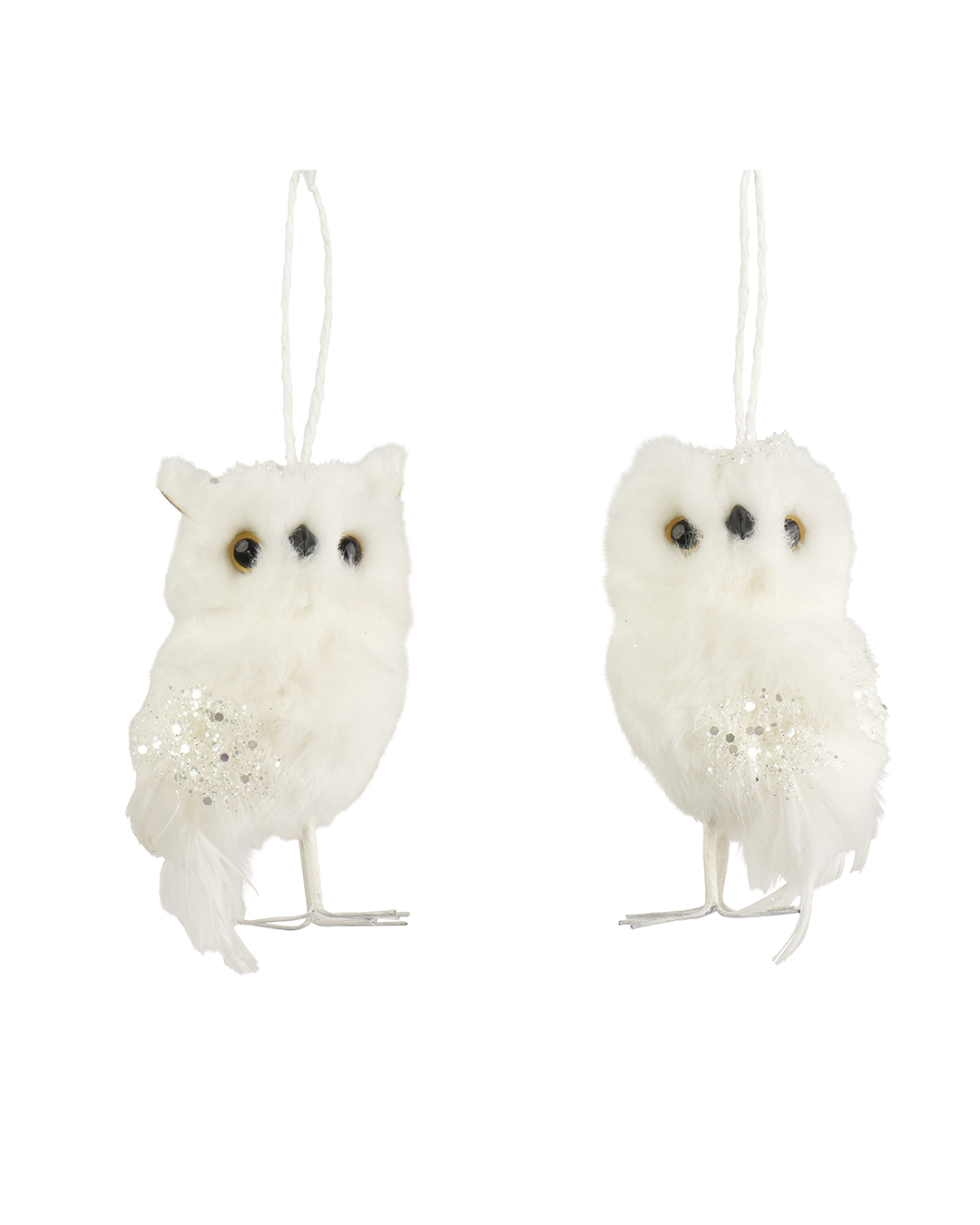 Juletrepynt ugler hvite med glitter H12 cm