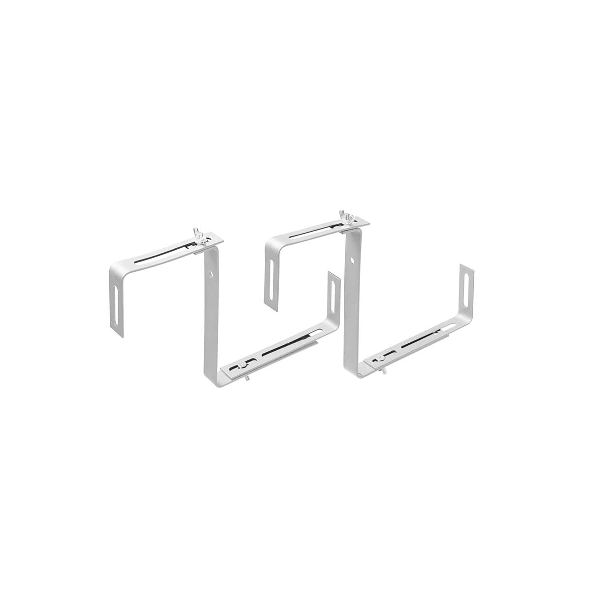 Konsoll eller brakett for opphenging av verandakasser på vegg eller en verandarekke. i hvitlakkert stål