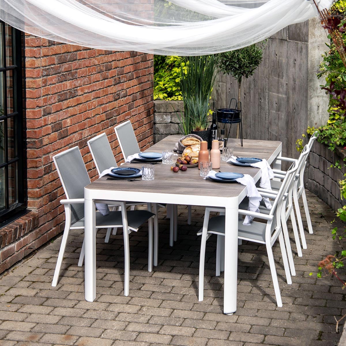 Hagemøbler spisegruppe uteplass Dakota hvit