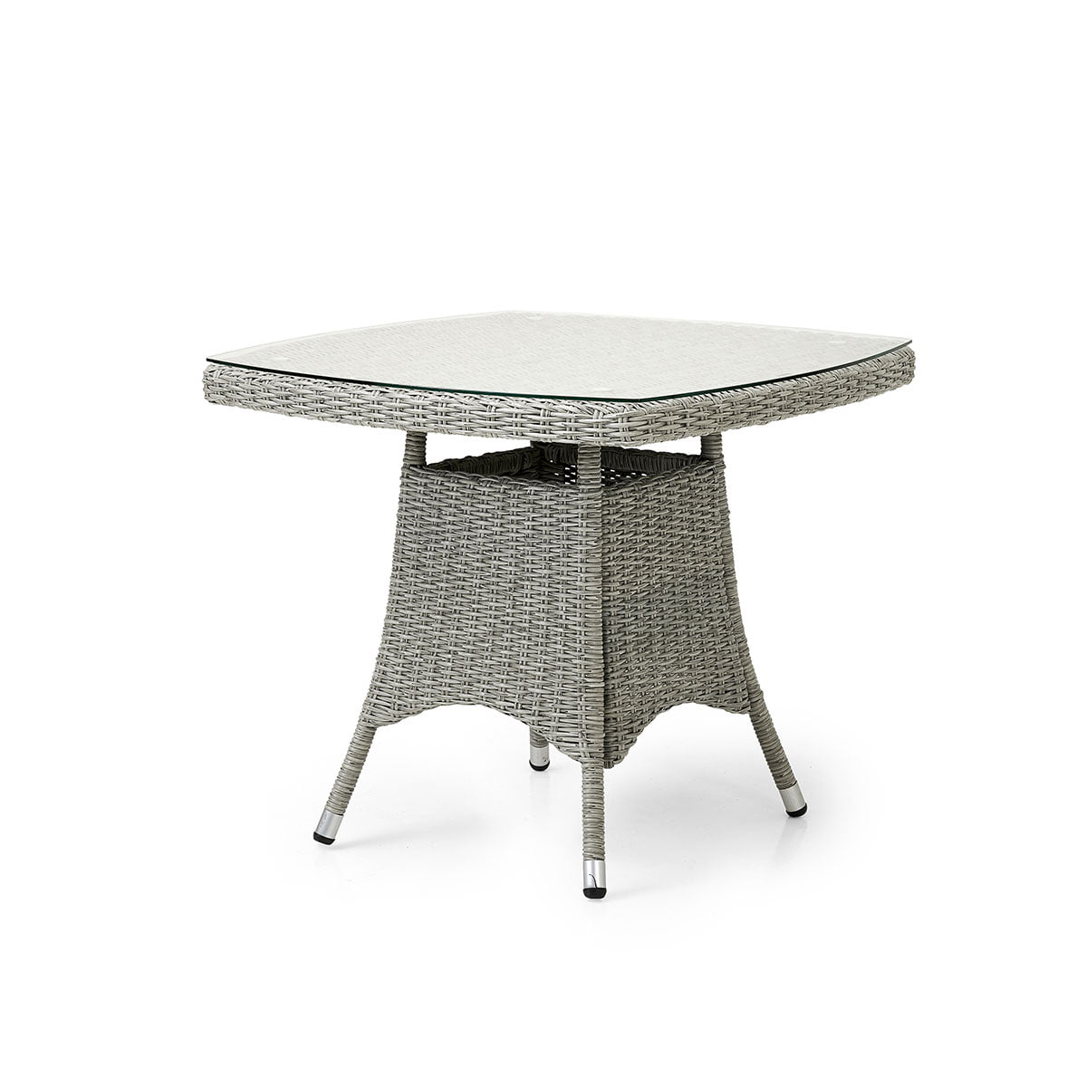 Bord med glassplater i grå kunstrotting