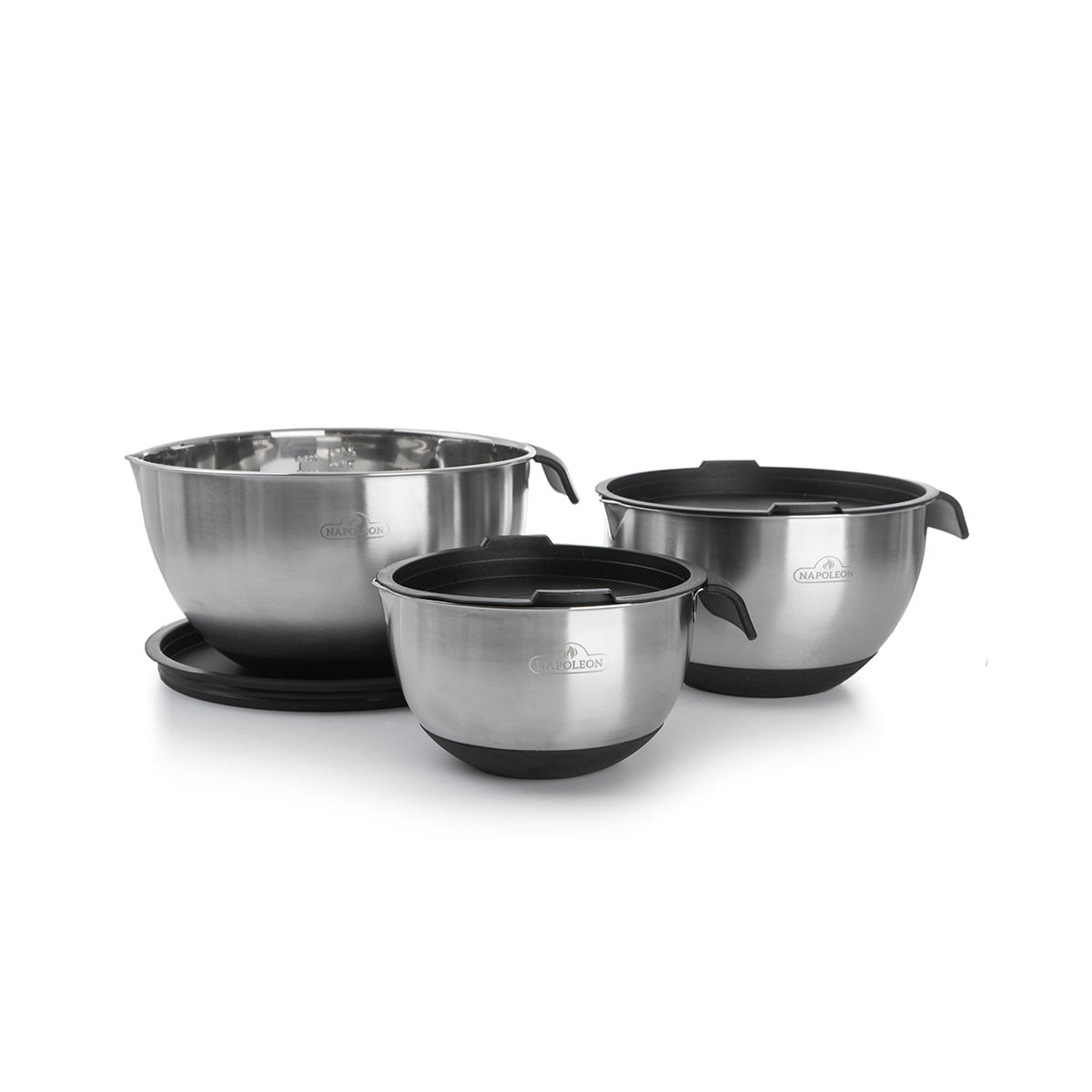 Tre boller i stål med silikonlokk fra Napoleon