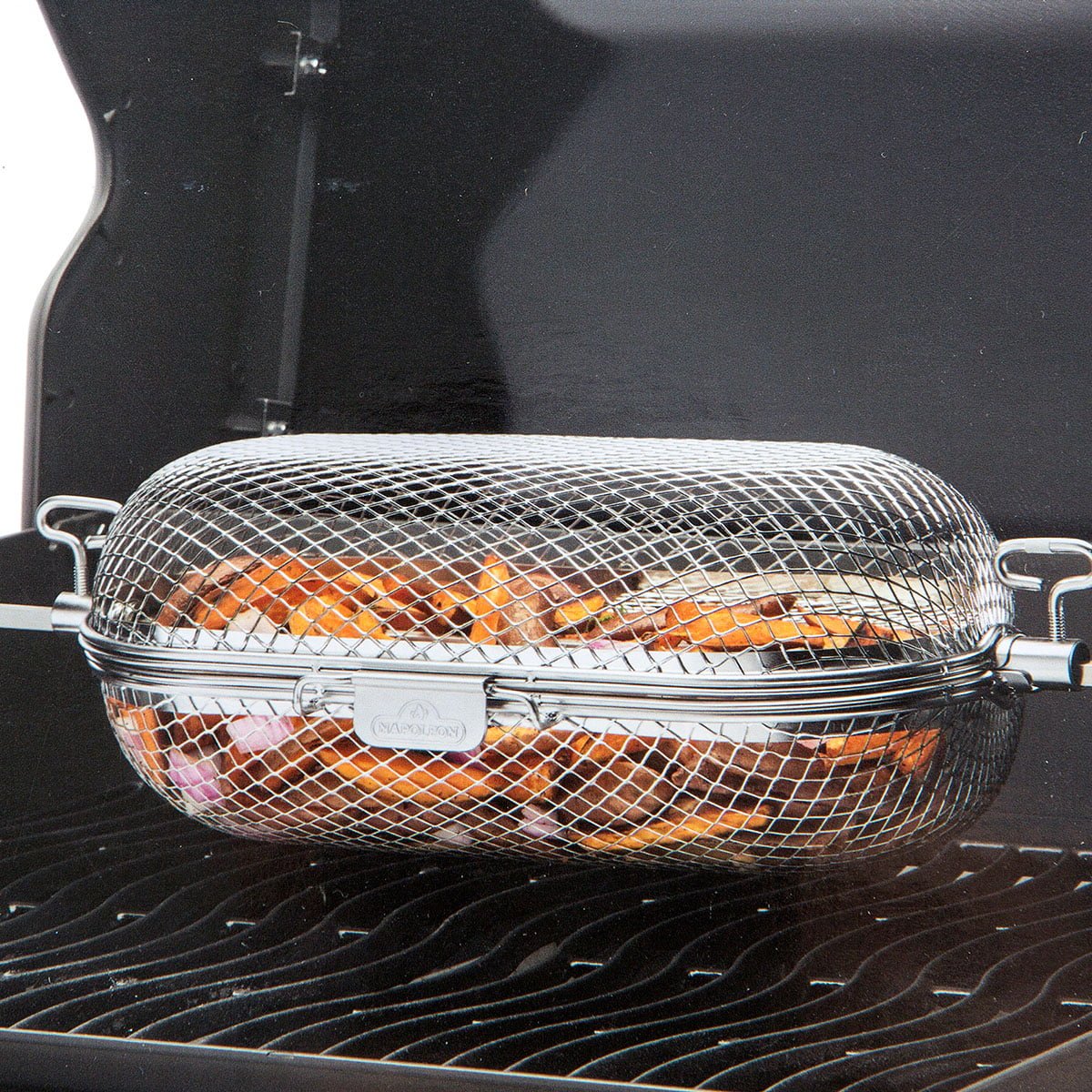 Napoleon rotisseriekurv i stål med mat inni