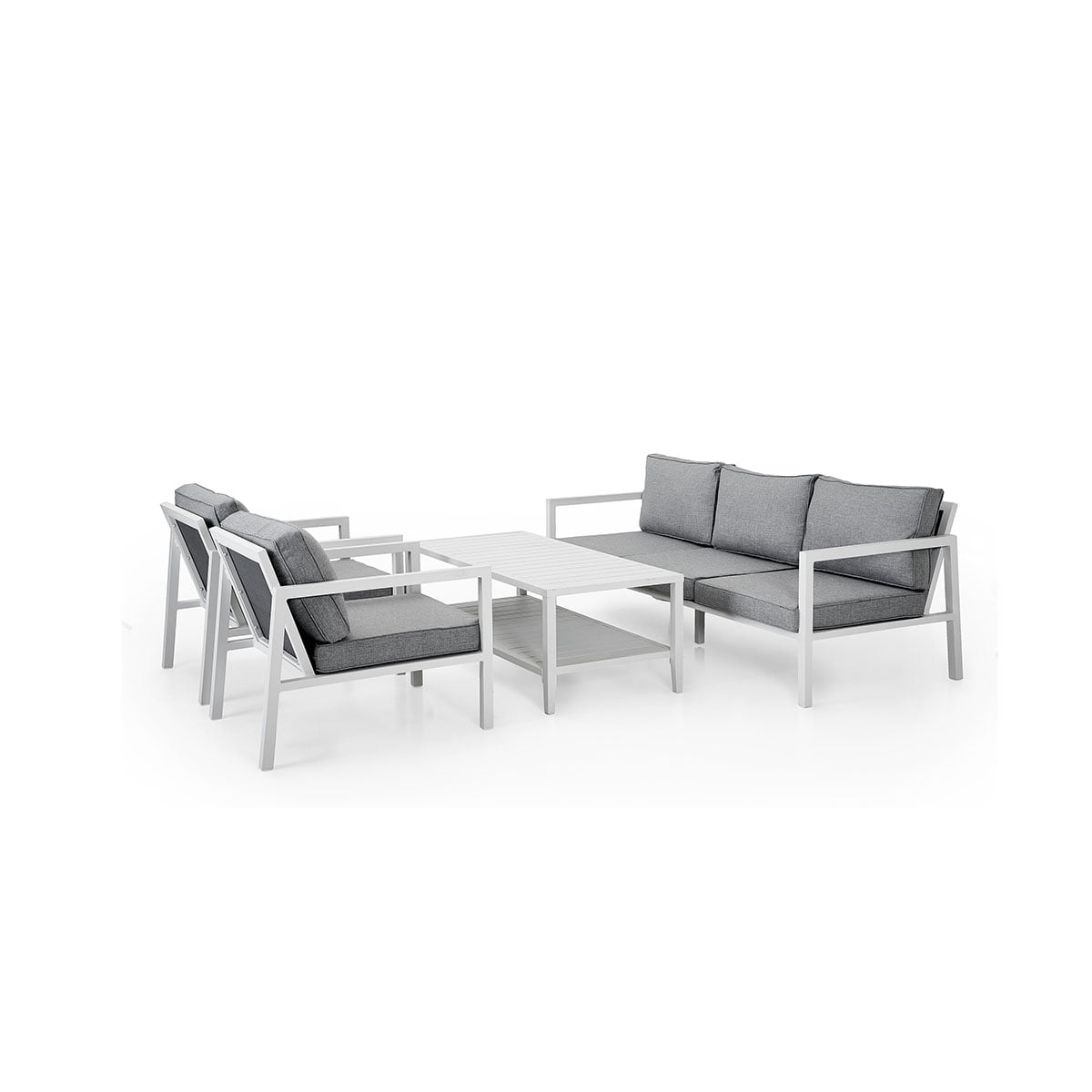 Sofa 3-seter og hagestoler Belfort med sofabord på hvit bakgrunn