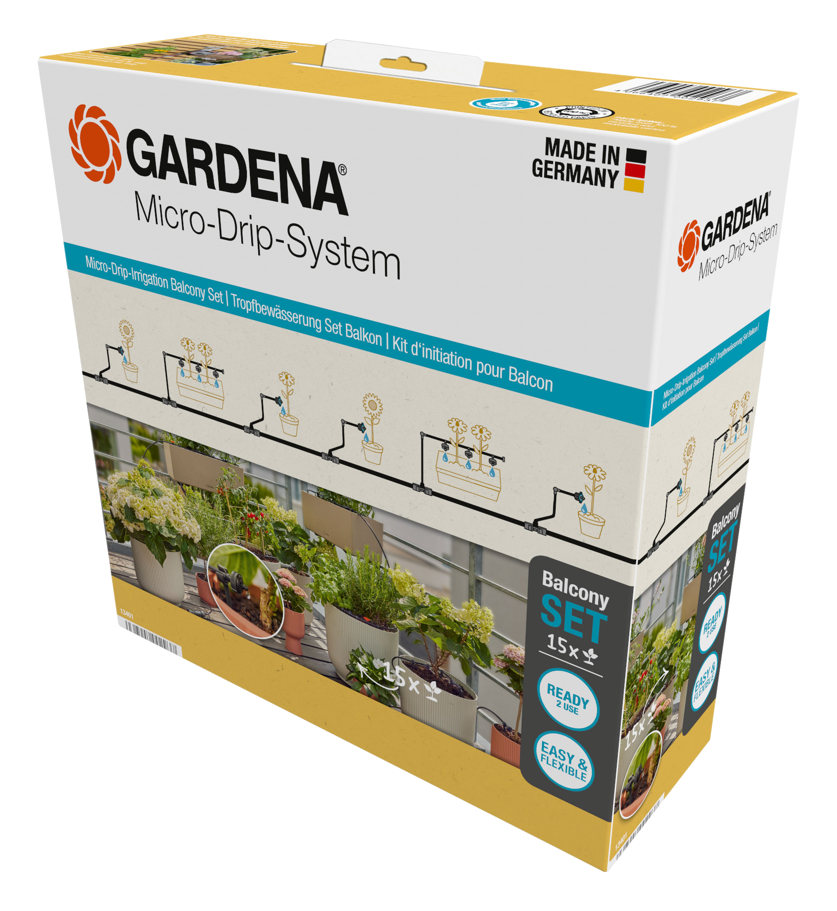 Gardena Micro Drip-vanning balkongsett 15 planter