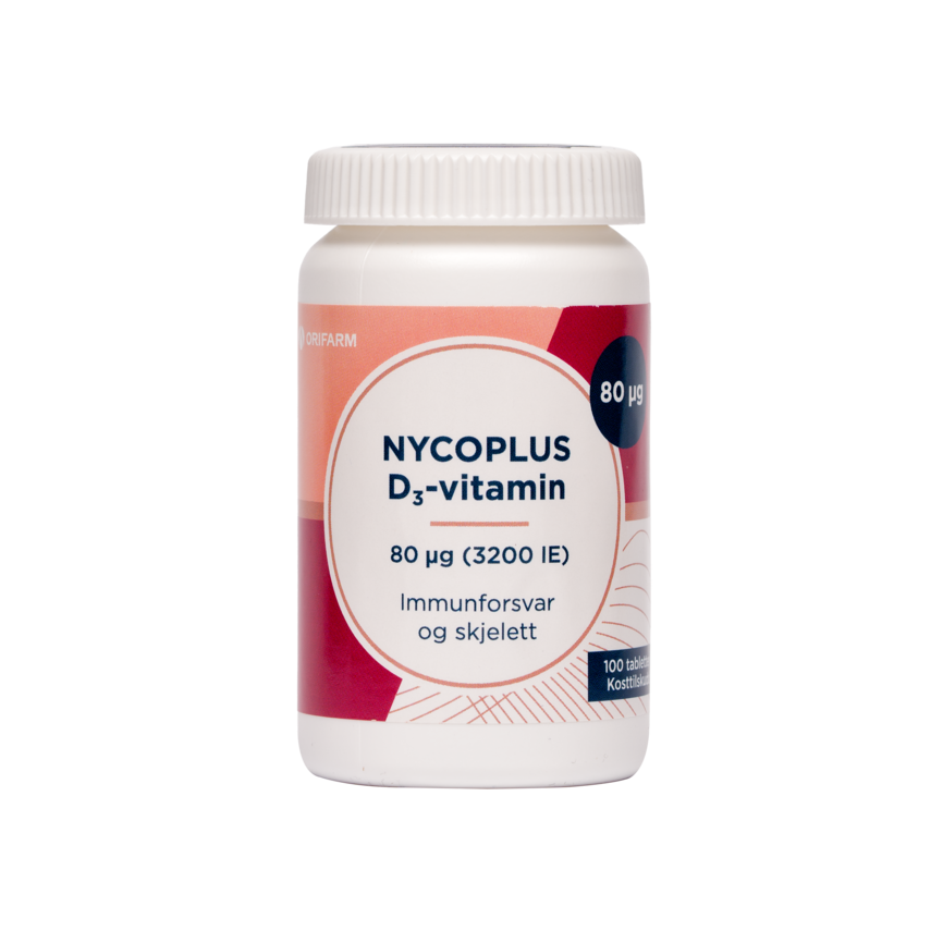 NycoPlus D3-vitamin boks 80 µg (3200 IE) med 100 tabletter, kosttilskudd som støtter immunforsvaret og skjelett