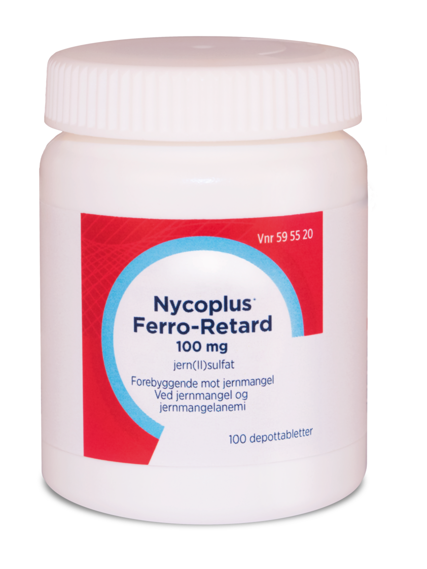 Bilde av en boks med Nycoplus Ferro-Retard depottablett 100mg 100 STK