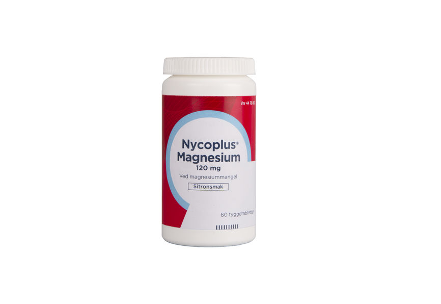 Bilde av en boks med Nycoplus magnesium tyggetablett 120mg 60 STK