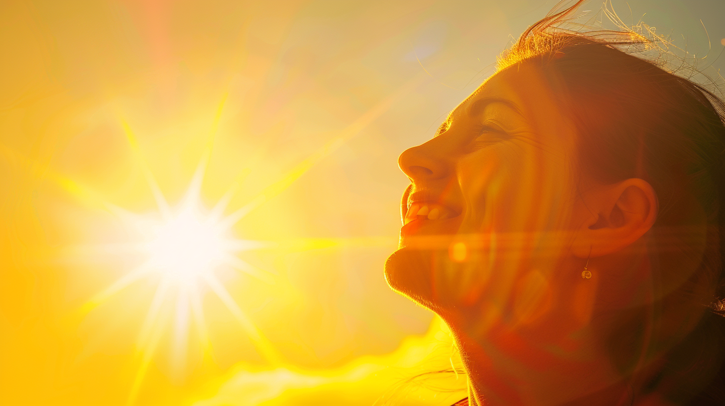 Bilde av en dame med sterk sol i bakgrunnen