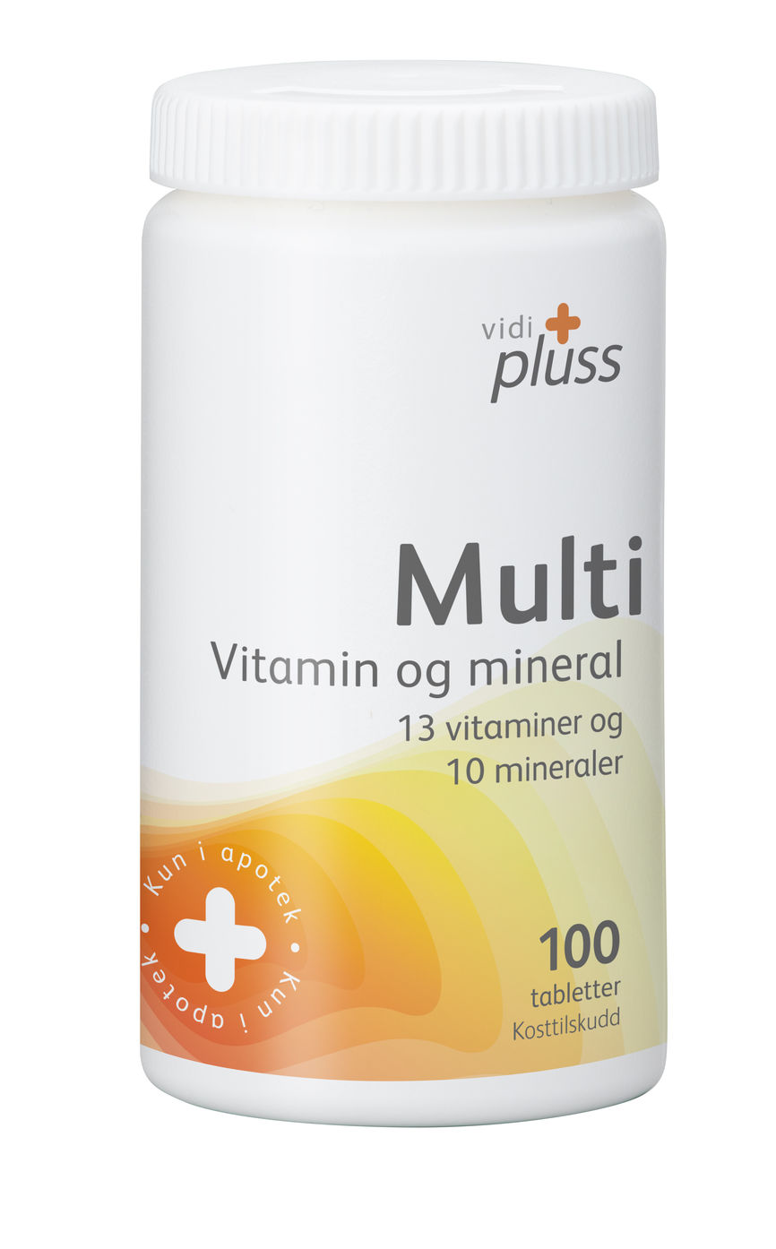 Bilde av en boks med Vidi pluss multi vitamin & mineral 100 tabletter