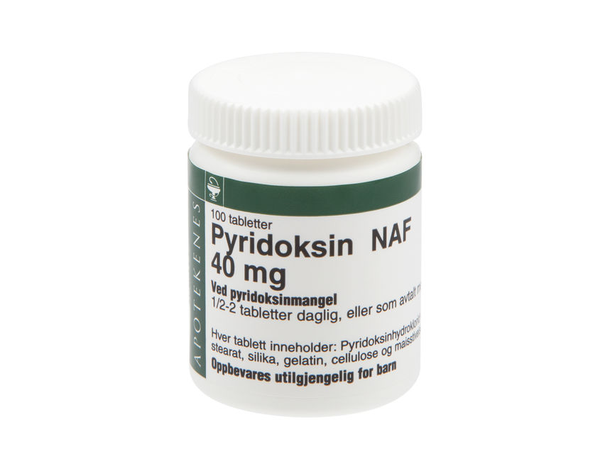 Bilde av en boks med Pyridoksin NAF tab 40mg 100 STK