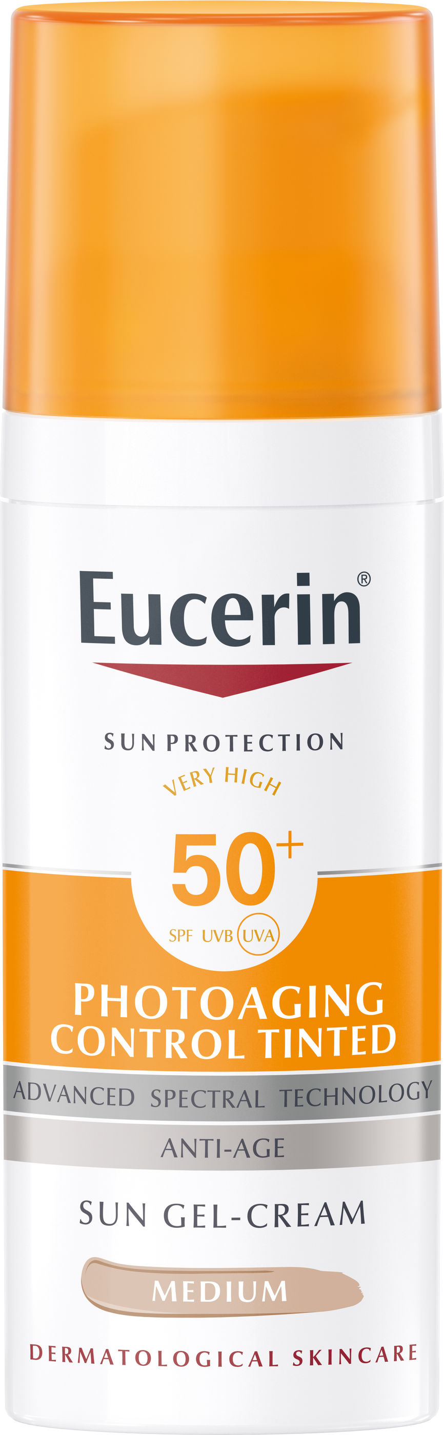 Bilde av en flaske med Eucerin Photoaging Control Sun Cream Tinted CC Medium SPF50+ 50 ml