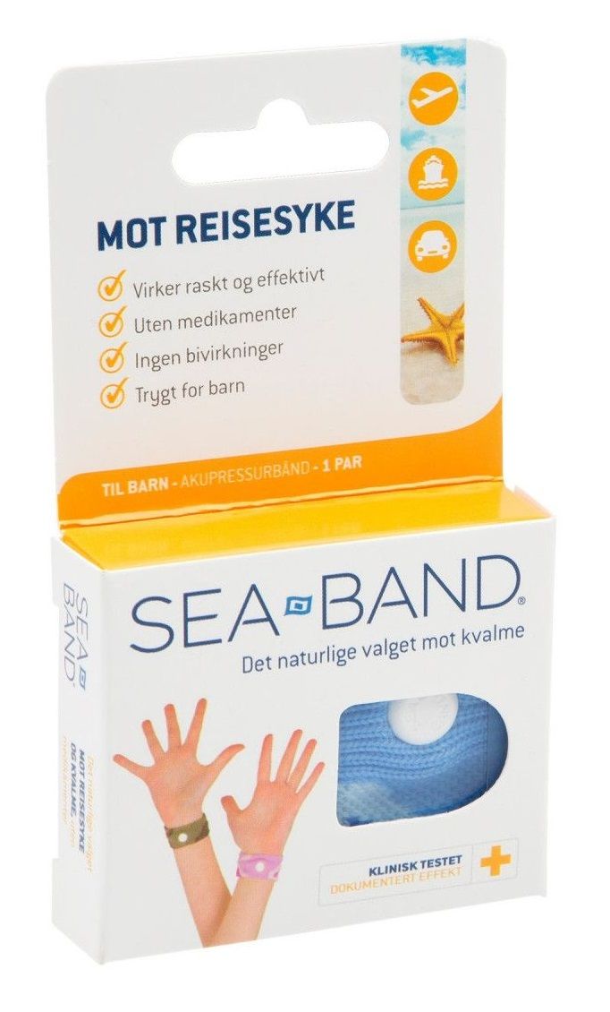 Bilde av en eske med Sea band mot reisesyke barn