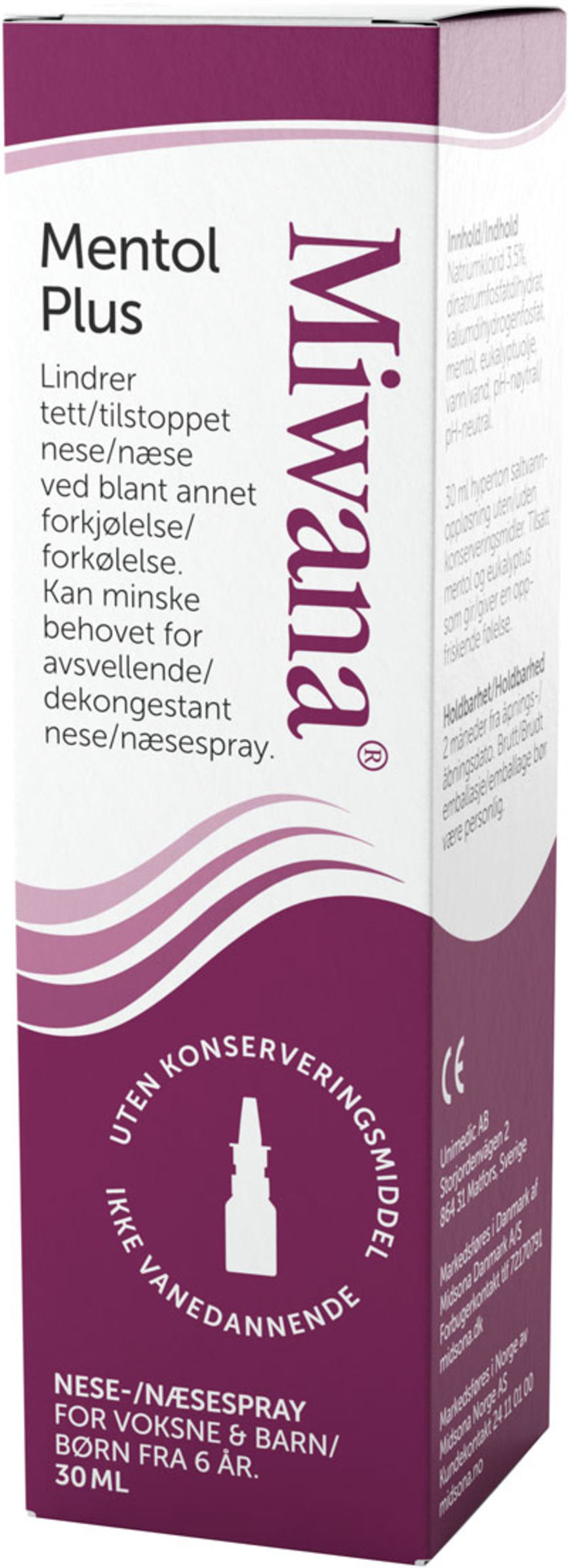 Miwana Plus 3,5 % Mentol Saltvannspray 30ml