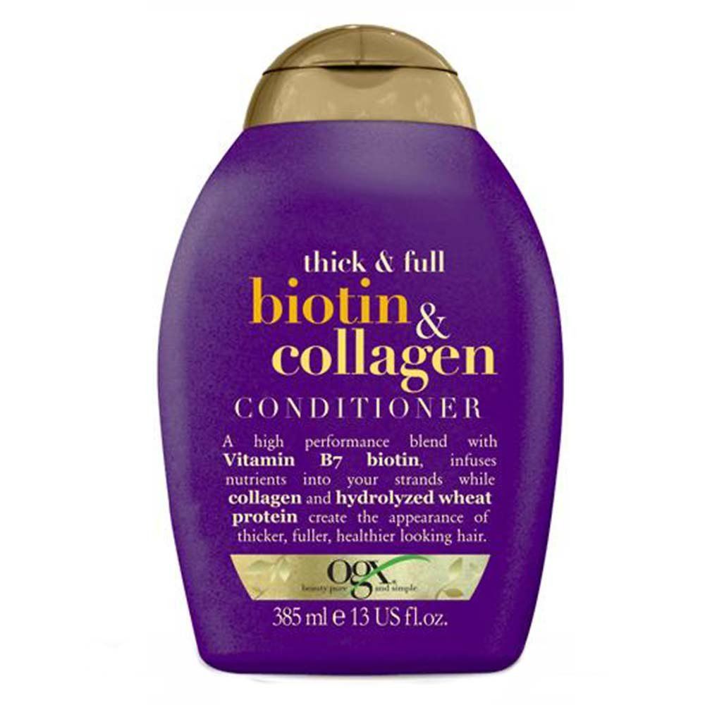 Bilde av en flaske med OGX Biotin & Collagen Balsam 385 ml