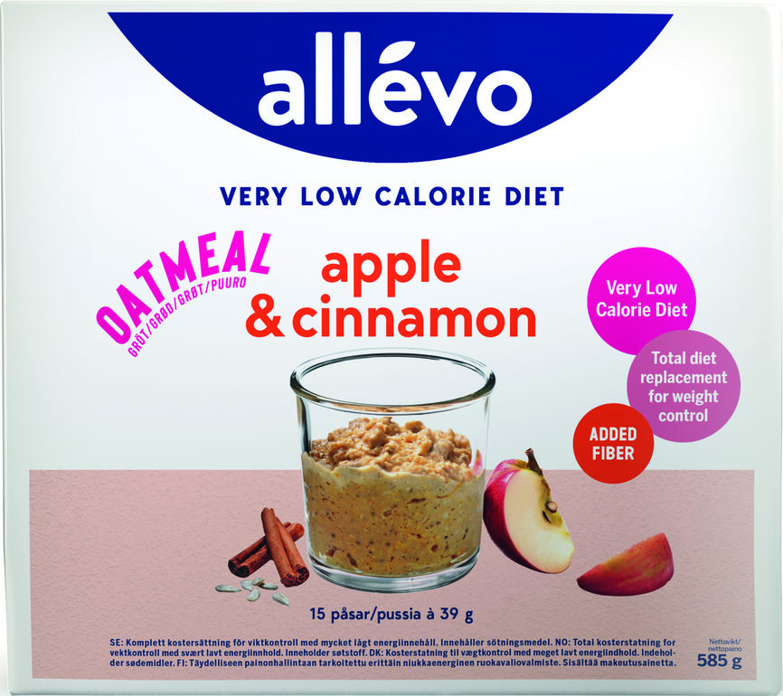 Allévo VLCD Oatmeal Grøt Eple & Kanel 15x39g