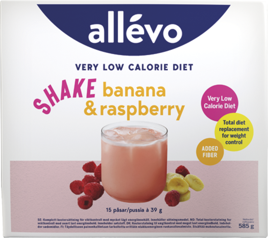 Produktbilde for Allévo Very Low Calorie Diet Shake Banana & Raspberry 15x39g