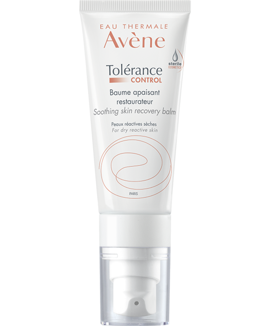 Bilde av en flaske med Avène Tolerance Control Balm 40ml. Flasken er hvit. 