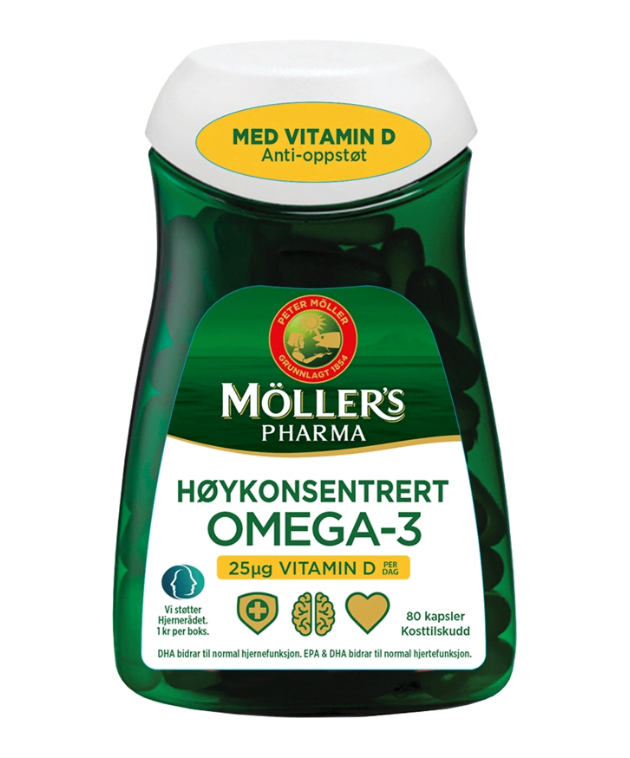 Møllers pharma Høykonsentrert Anti-oppstøt Omega-3 med vitamin D 80 kapsler