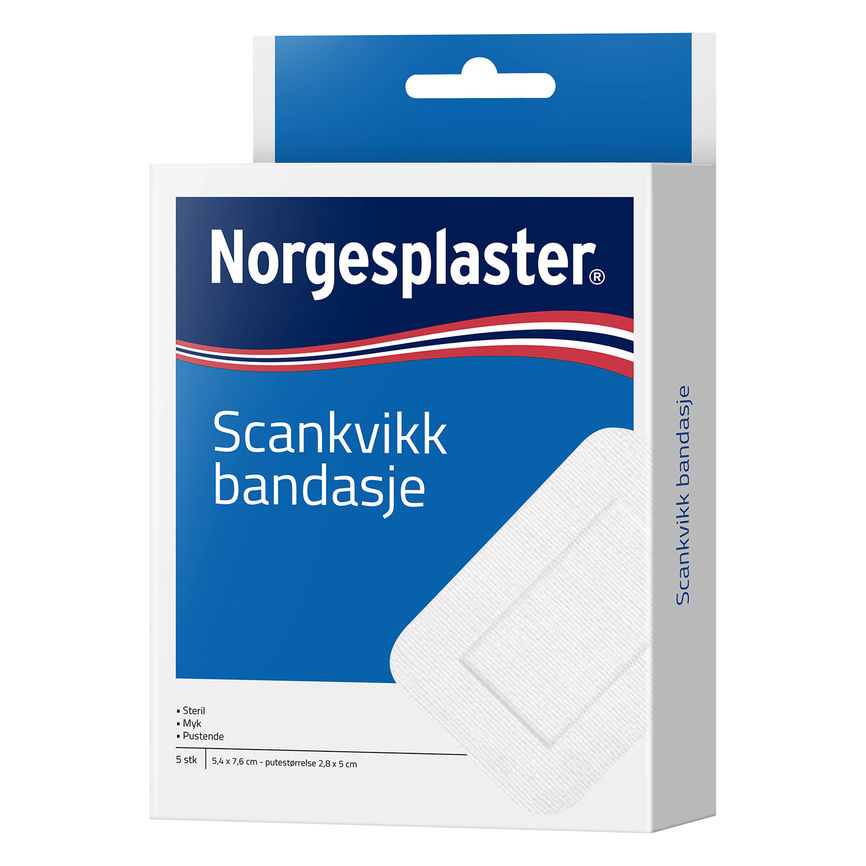 Norgesplaster Scankvikk bandasje 5,4x7,6 hvit 5 stk