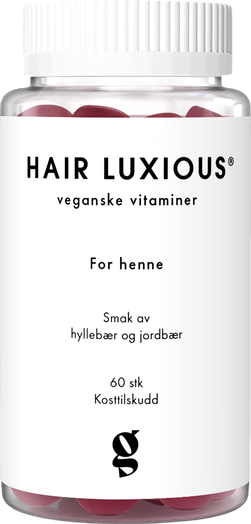 Hair Luxious for henne - veganske gummies med hyllebær og jordbærsmak 60 stk