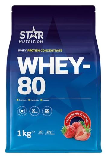 Whey-80 Proteinpulver 1 kg - Jordbær