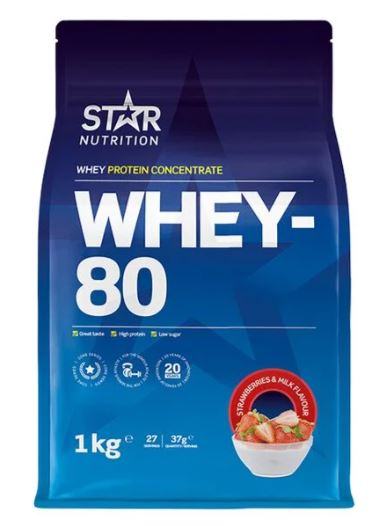 Whey-80 Proteinpulver 1 kg - Strawberries and milk