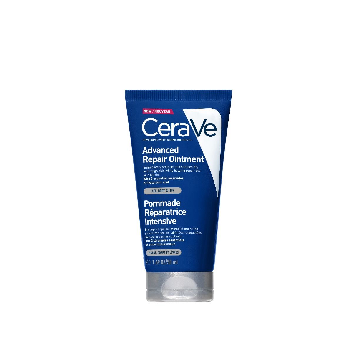 Bilde av en tube med CeraVe Advanced Repair Ointment Gelekrem. Tuben er mørkeblå