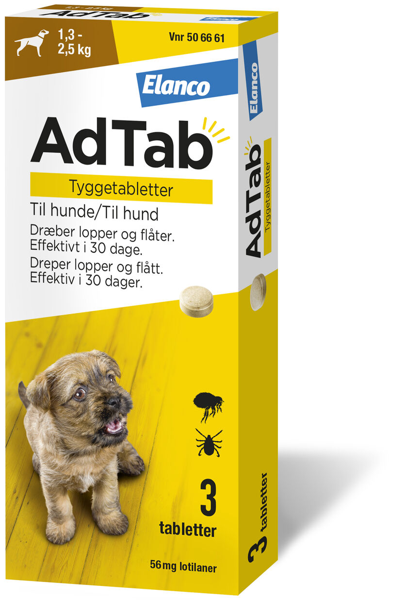 AdTab vet tyggetablett 56 mg til hund 3 stk