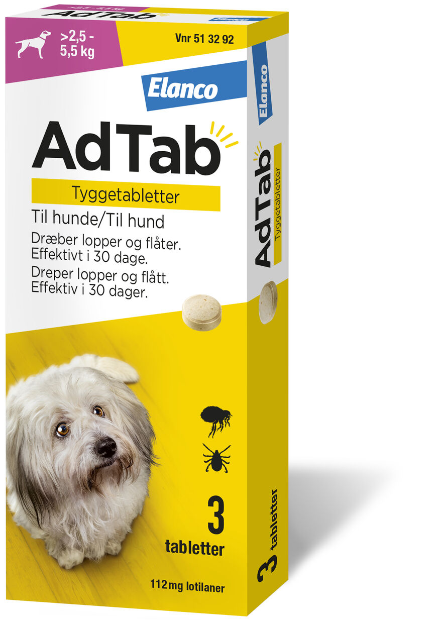 AdTab vet tyggetablett 112 mg til hund 3 stk