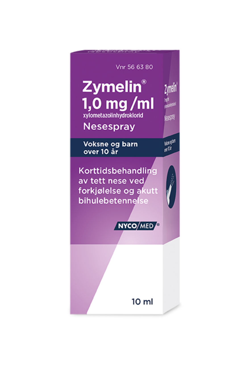 Bilde av en pakke med Zymelin 0,5 mg/ml nesespray 10 ml