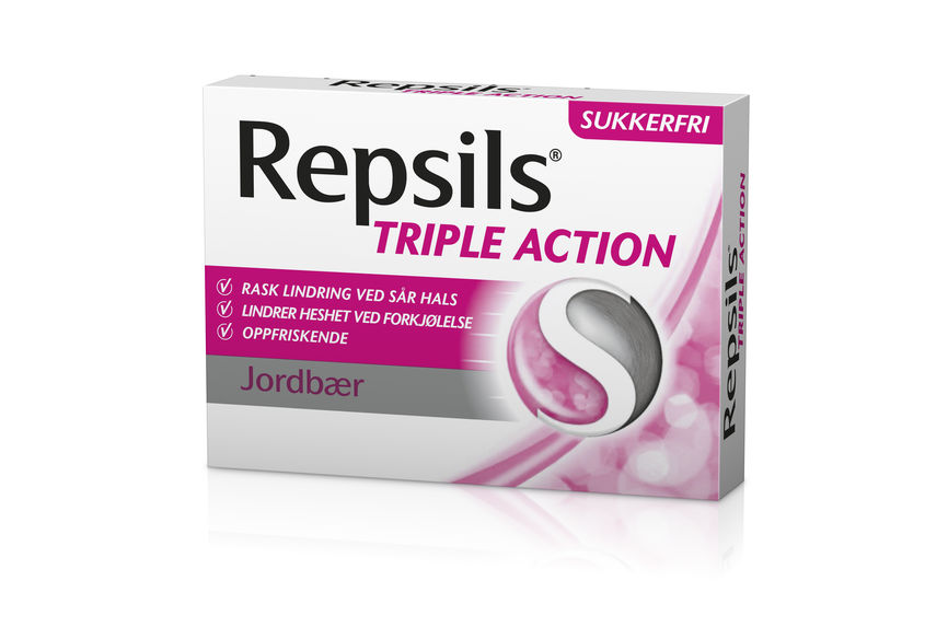 Repsils Triple Action Jordbær halstabletter 24 stk