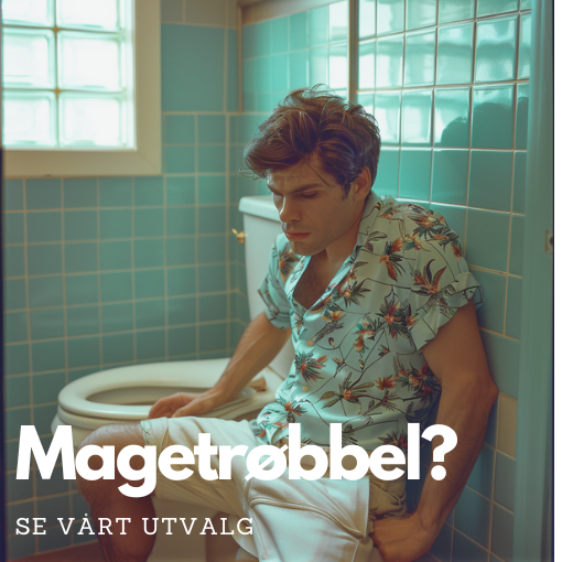 Bilde av en mann som sitter på badet ved siden av toalettet fordi han har mageproblemer