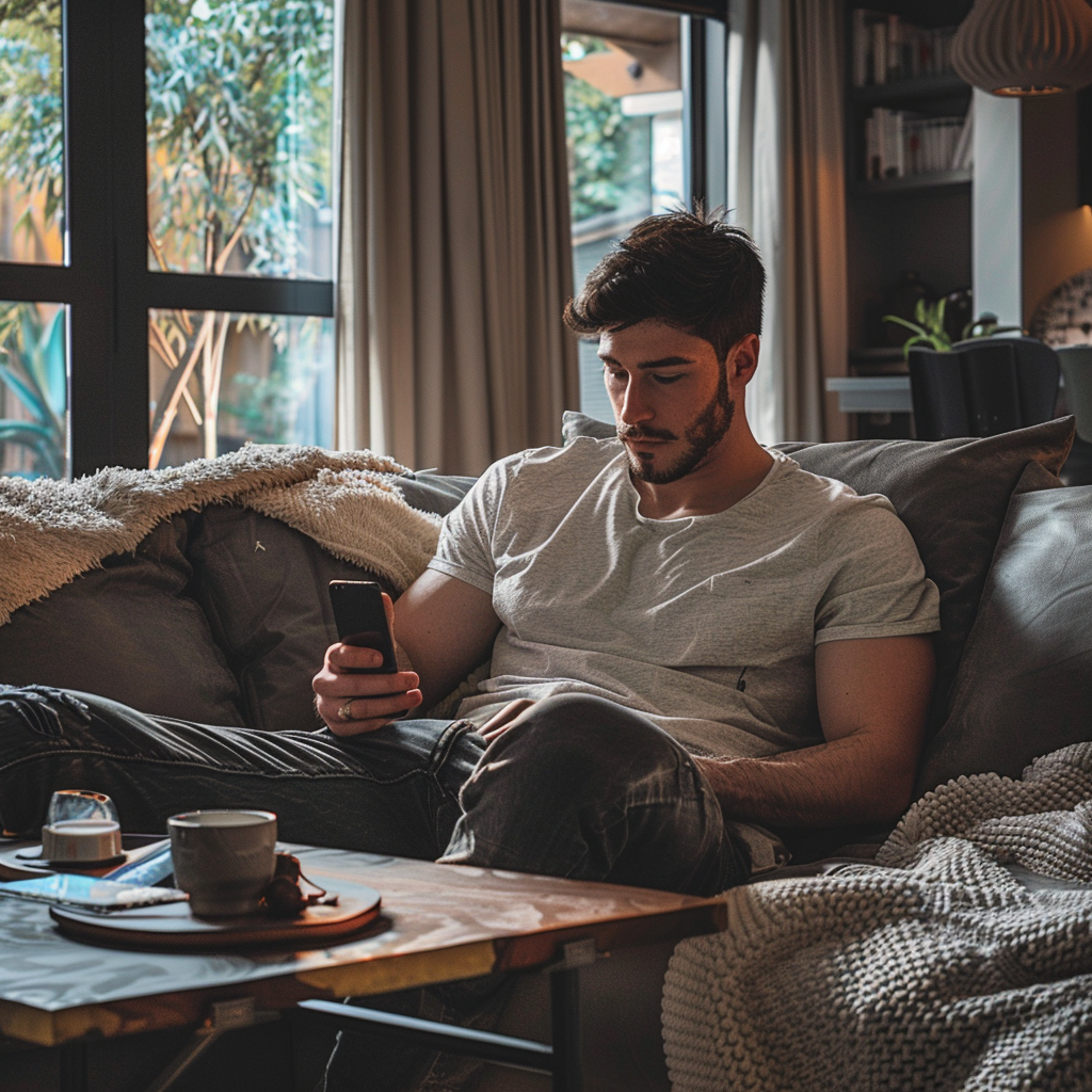 Bilde av en mann som bestiller fra Herreapoteket på mobilen