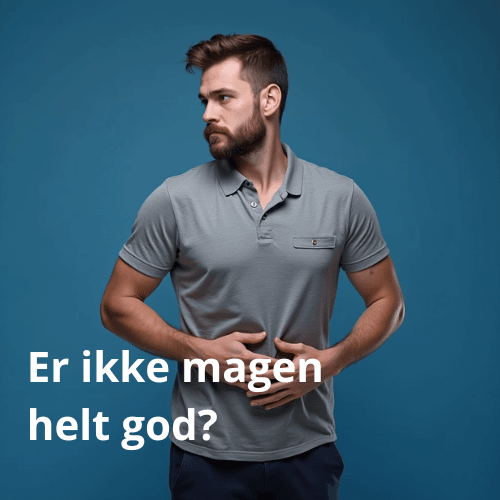 Bilde av en mann med tekst på bilder som sier "er ikke magen helt god?"