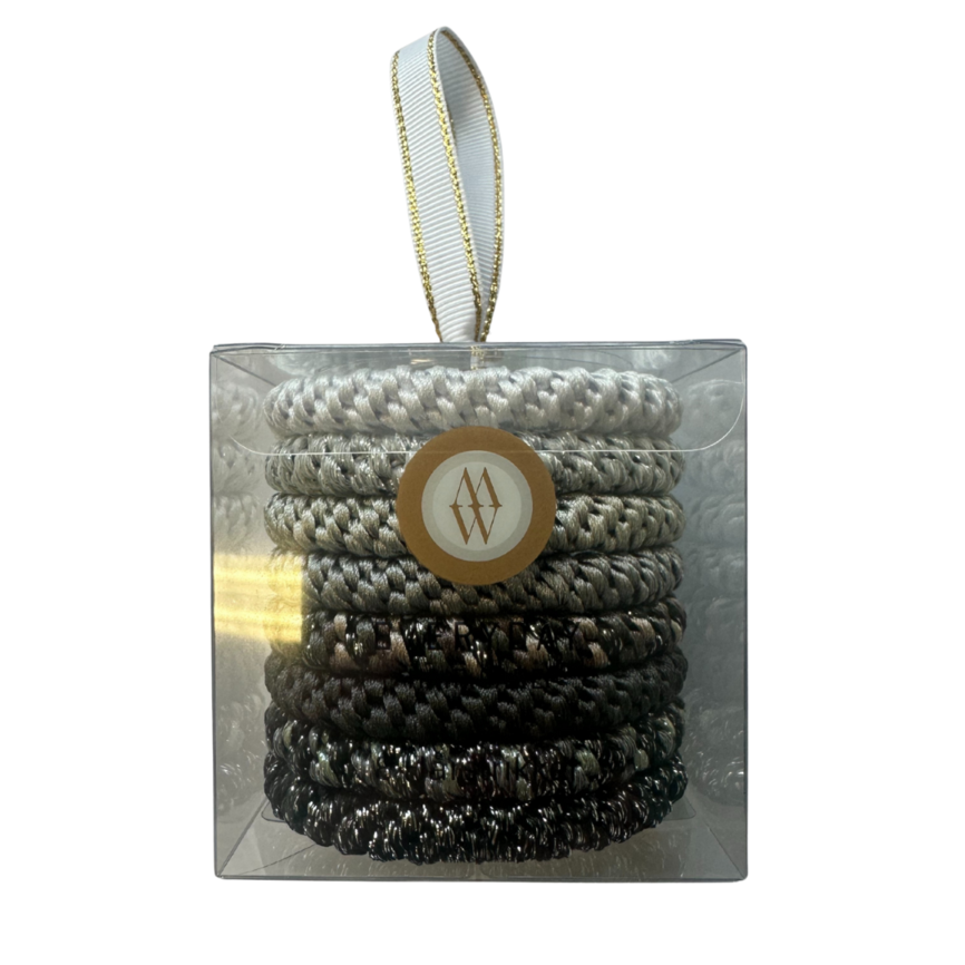 Hårstrikker gavepakke sort/sølv 8 stk