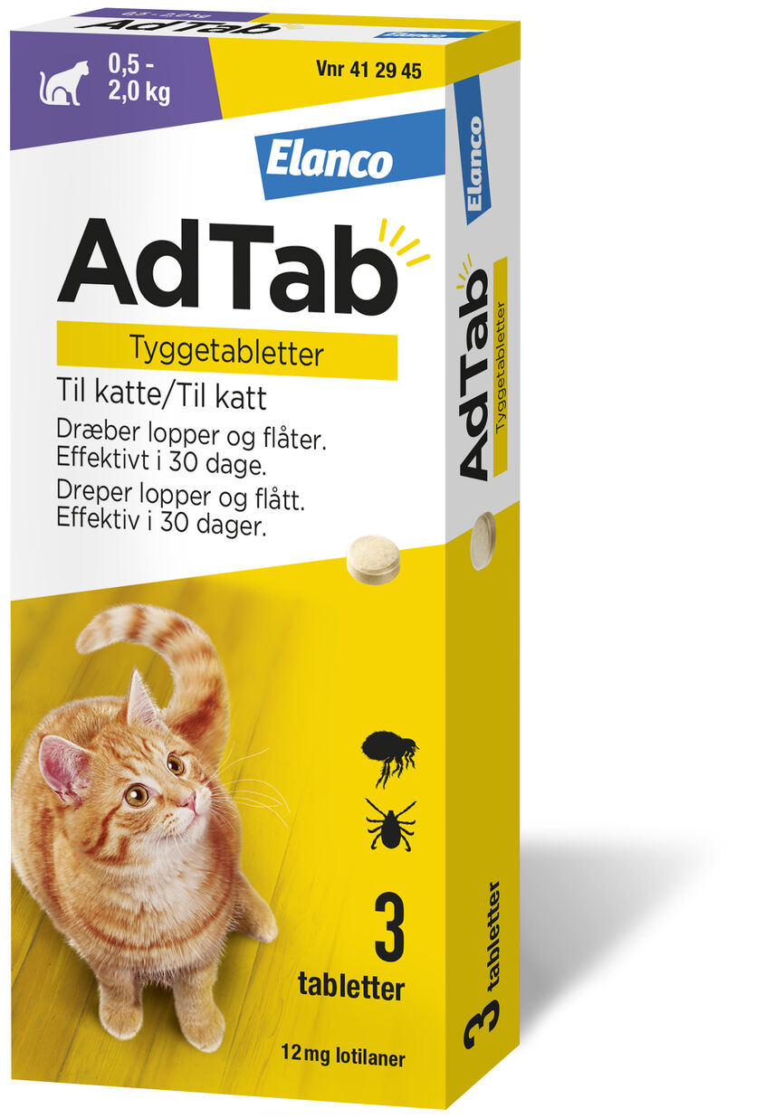 AdTab vet tyggetablett 12 mg til katt 3 stk