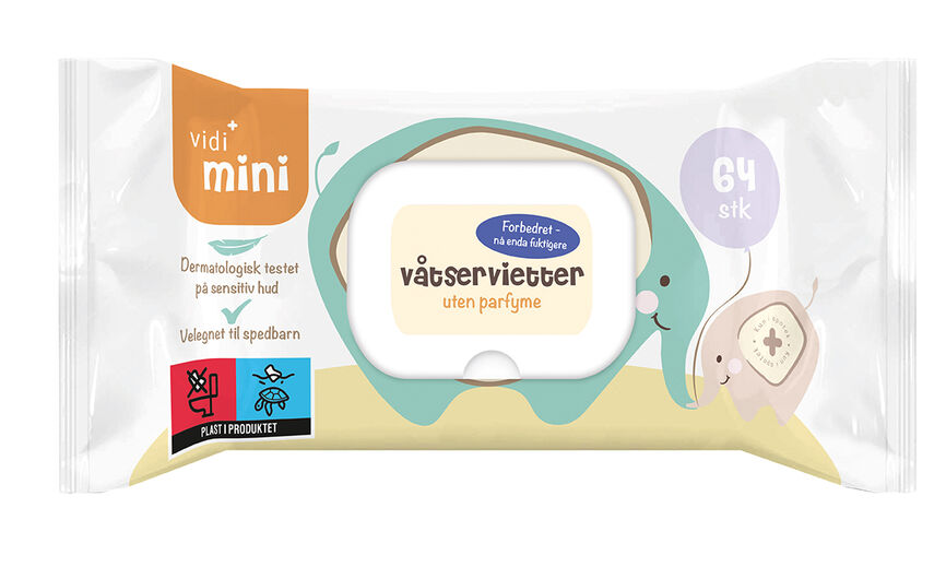 Vidi Mini våtservietter uten parfyme 64 stk