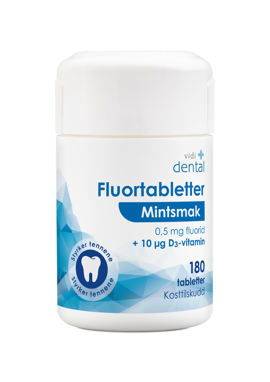 Vidi dental fluortabletter 0,5mg mintsmak + D3 180 stk