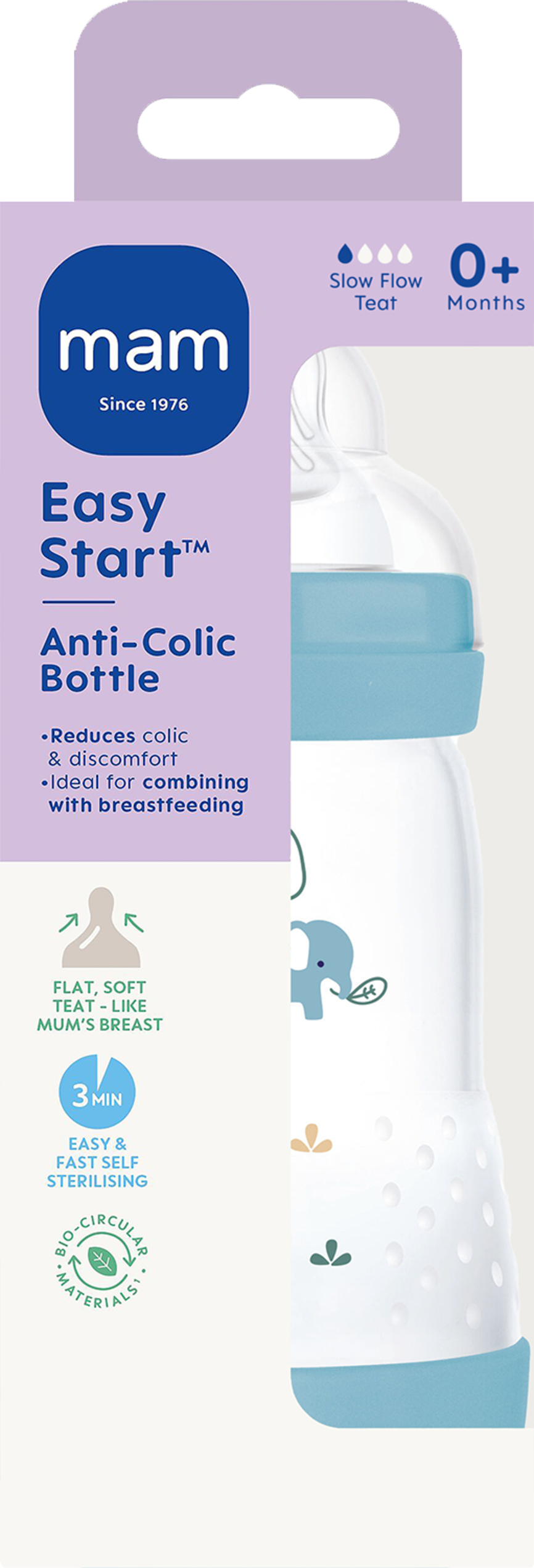 MAM Easy Start Anti-Colic tåteflaske blå 0+ 260 ml
