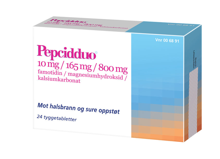 Pepcidduo 10/165/800 mg tyggetabletter 24 stk
