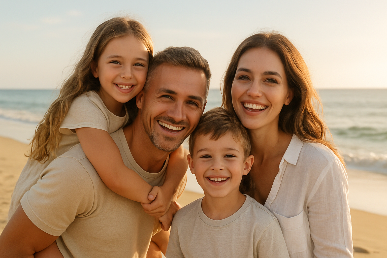 Bilde av en familie på stranden