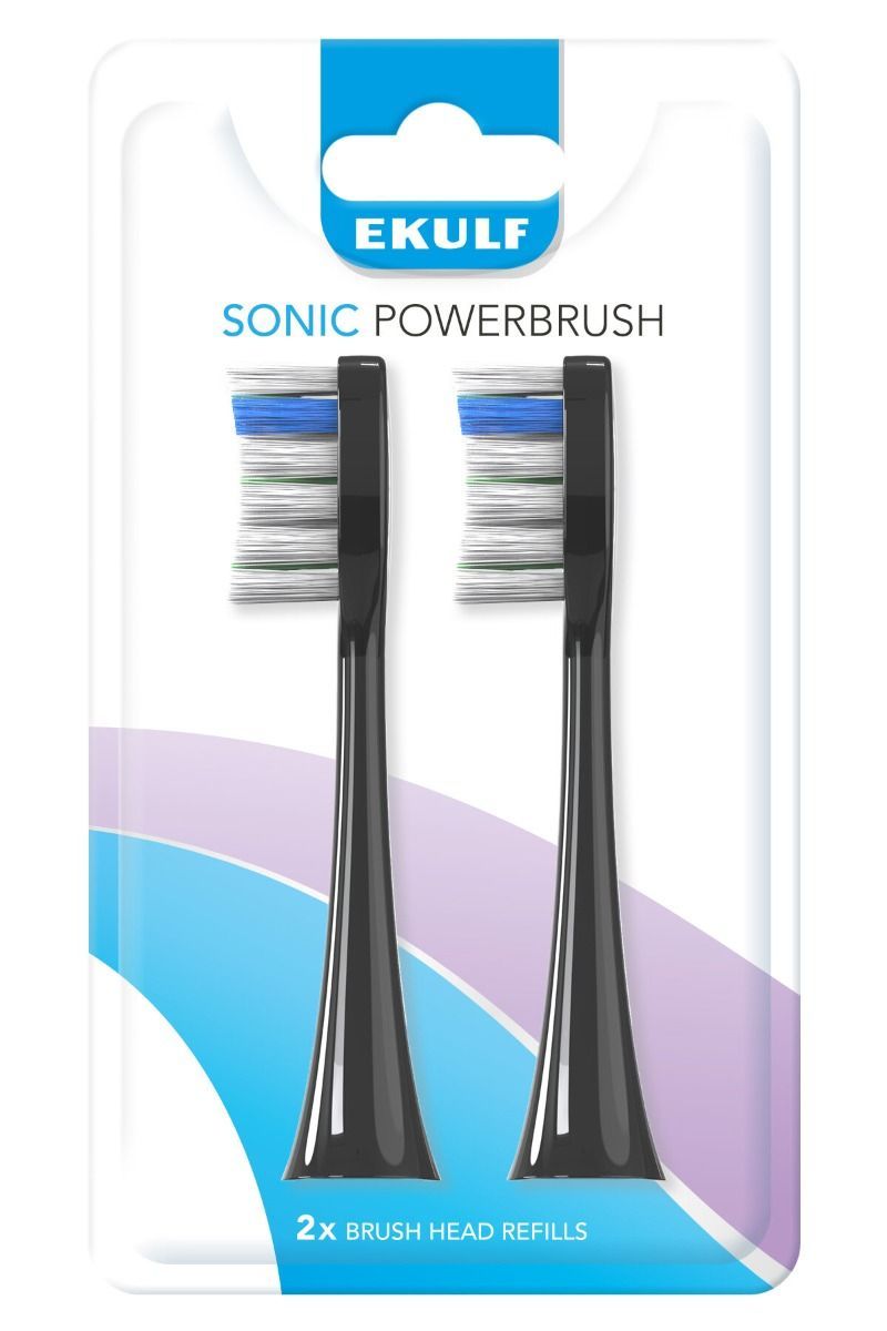 EKULF Sonic PowerBrush Black børstehoderefill 2 stk